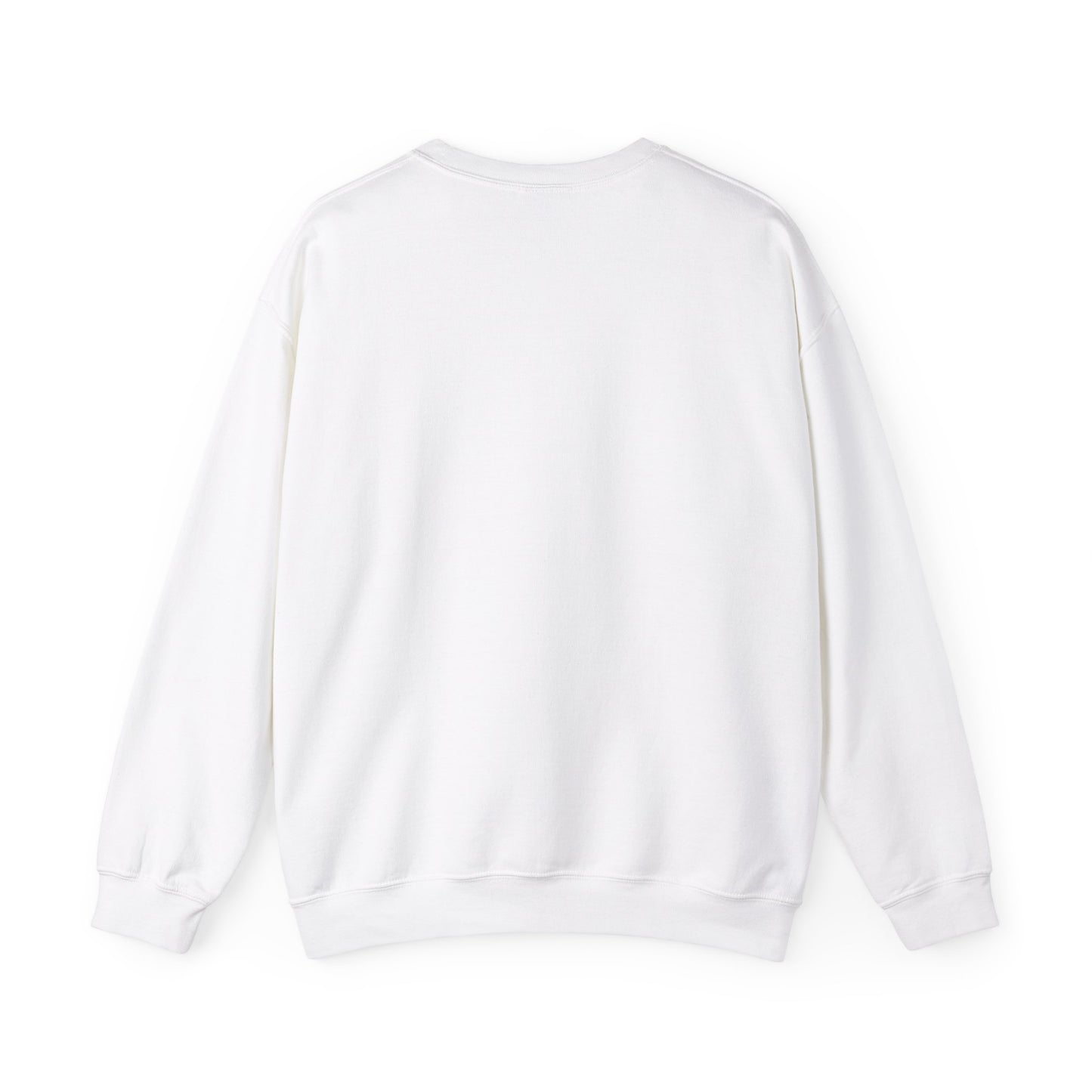 The Printify Dog Lover Crewneck Sweatshirt - I’m Not Single is displayed from the back, featuring long sleeves and a crew neck. This plain white unisex sweatshirt, set against a white background, makes the perfect gift for dog enthusiasts.