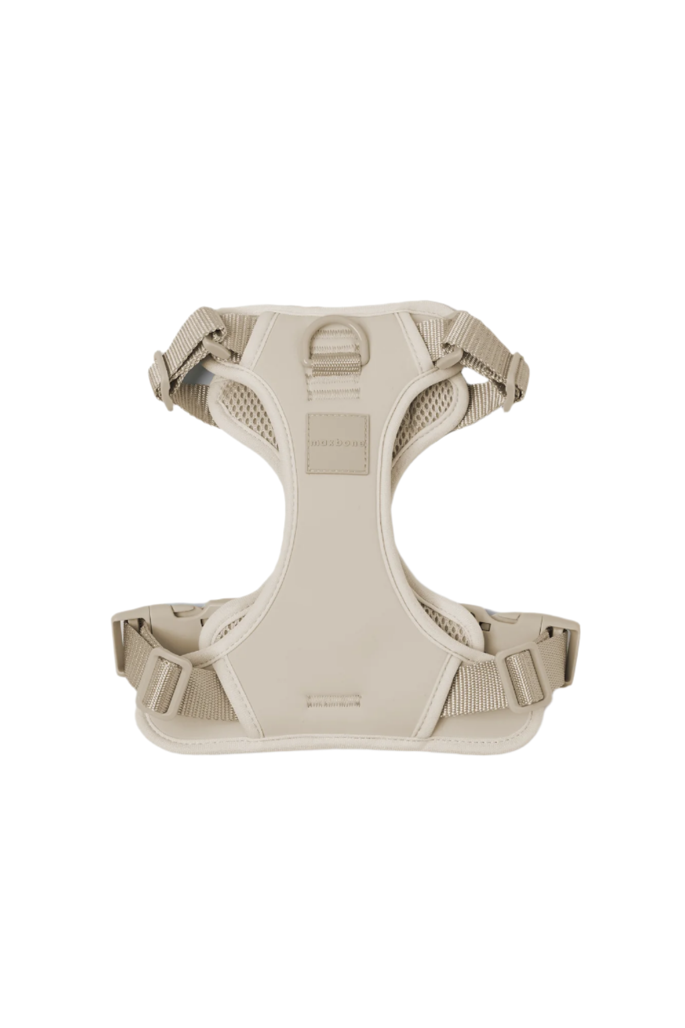 The maxbone Double Panel Harness for Dogs is a beige harness with adjustable straps, buckles, breathable mesh, and neoprene material for extra comfort.