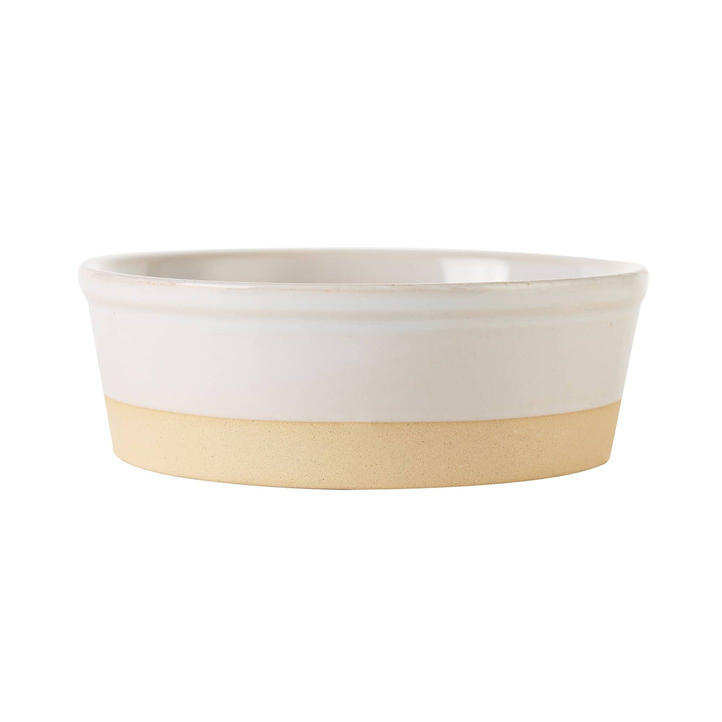 The Nordic Cream Pet Bowl by Park Life Designs is a round ceramic bowl featuring a cream-colored upper half and potter’s clay base, with a smooth surface and simple Nordic design, elegantly placed against a plain white background.