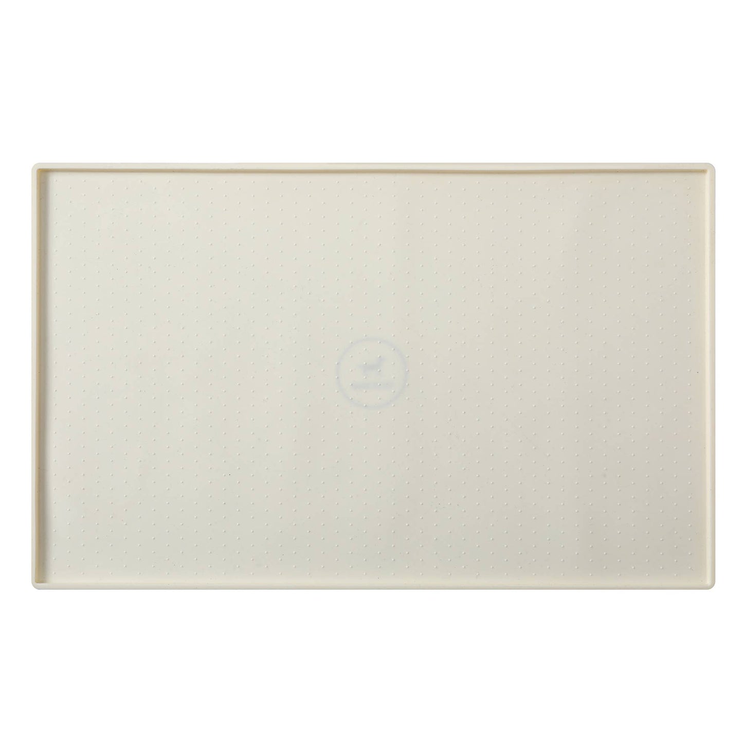 The Park Life Designs Silicone Mess Free Pet Placemat is a rectangular beige mat with a smooth surface and slightly raised edges, set against a white background.
